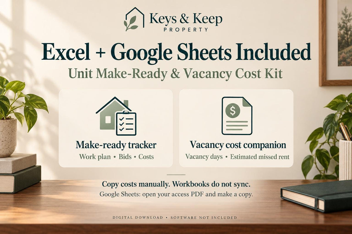Rental Turnover Budget Spreadsheet | Excel + Google Sheets Make-Ready Kit, Contractor Bids and Vacancy Cost Calculator