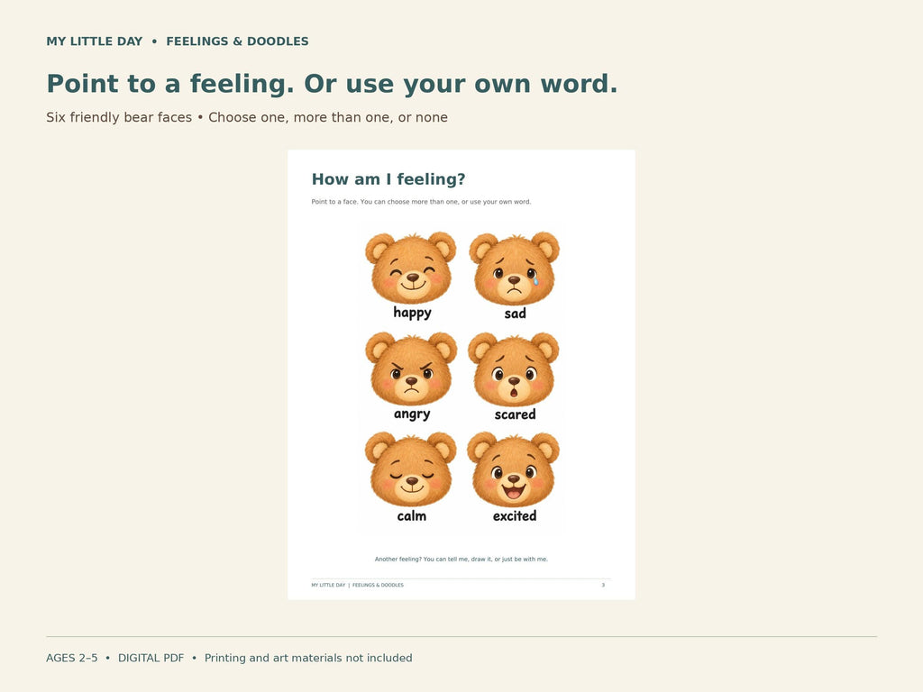 Toddler Feelings Chart & Drawing Pages | My Little Day | Ages 2-5 | 12-Page Printable PDF