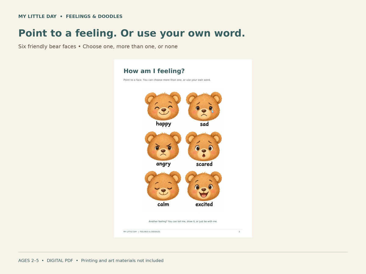 Toddler Feelings Chart & Drawing Pages | My Little Day | Ages 2-5 | 12-Page Printable PDF