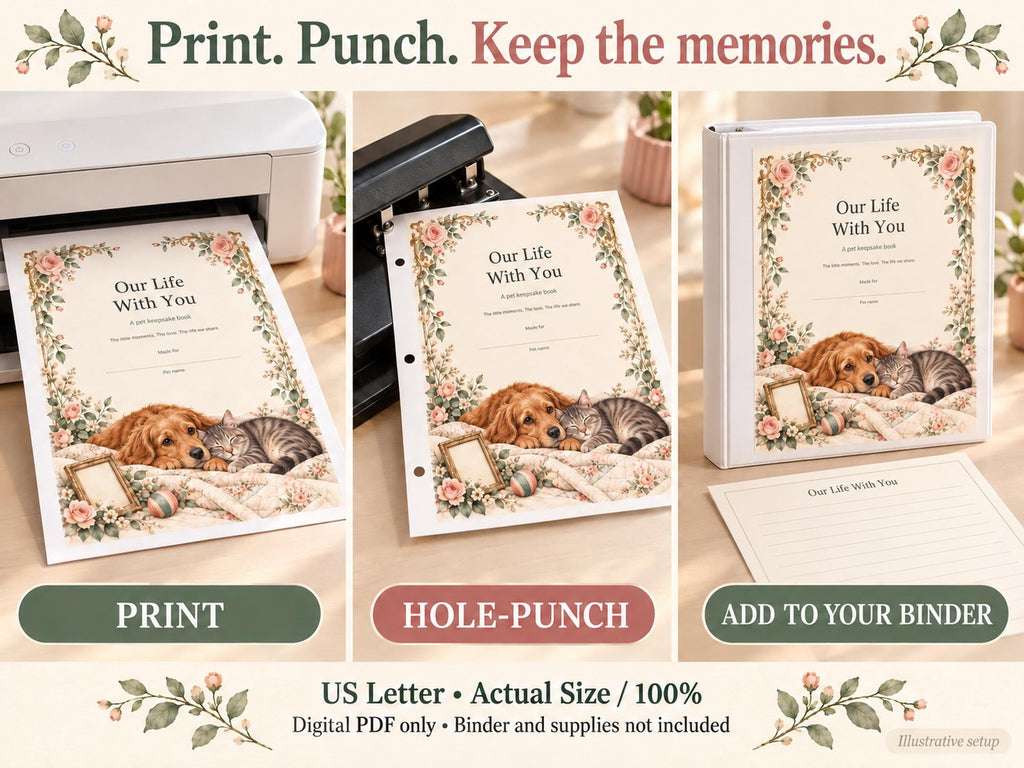 Pet Memory Book Printable | Dog & Cat Keepsake Journal | 22-Page PDF