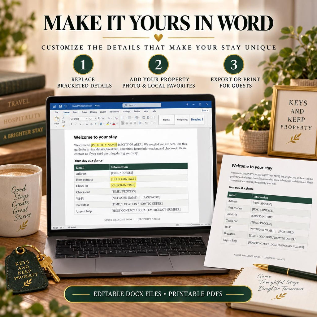 Bed and Breakfast Welcome Book Bundle | Editable Word Guest Guide & Turnover Checklists