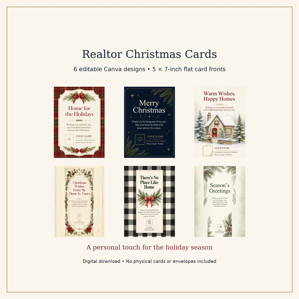 Realtor Christmas Card Templates | 6 Editable Canva Designs