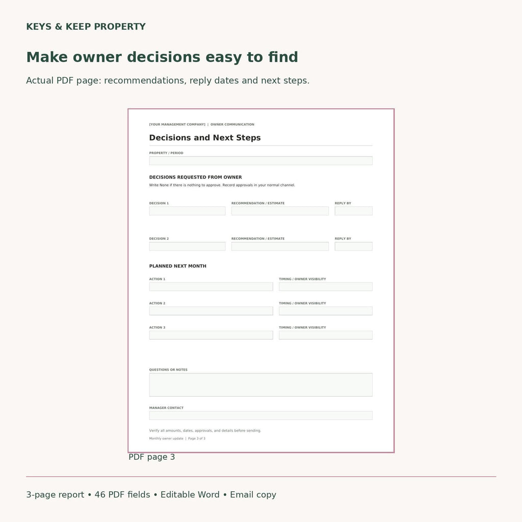 Property Management Owner Report Template | Monthly Rental Update, Word & Fillable PDF