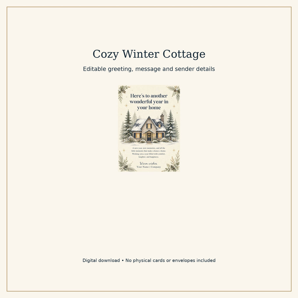 New Year Card Templates for Landlords, Tenants & Realtors | 3 Editable Canva Designs, 5x7 Home Greeting Cards