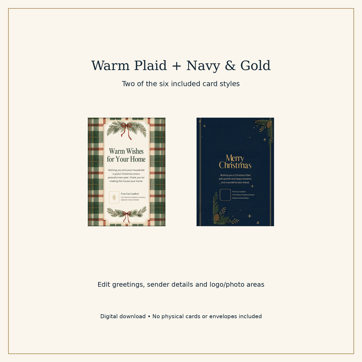 Landlord Christmas Card Templates | 6 Editable Canva Designs, 5x7 Holiday Greeting Cards
