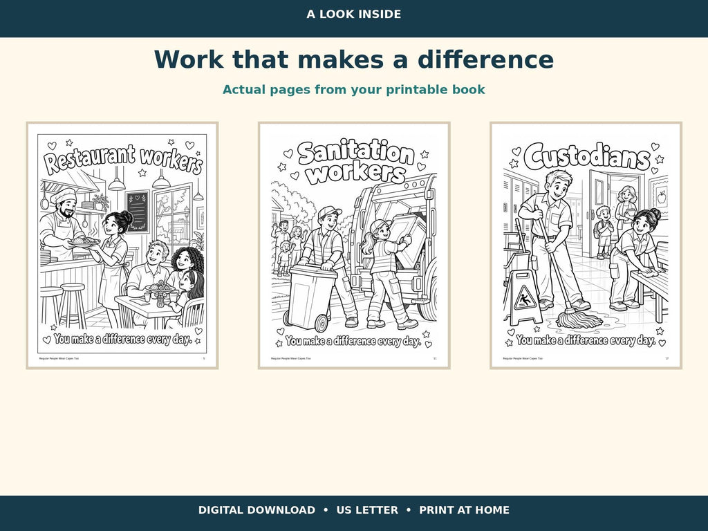 Community Helpers Coloring Book for Kids, Everyday Heroes Printable, Kindness Activities, Teacher Classroom PDF, 21 Pages