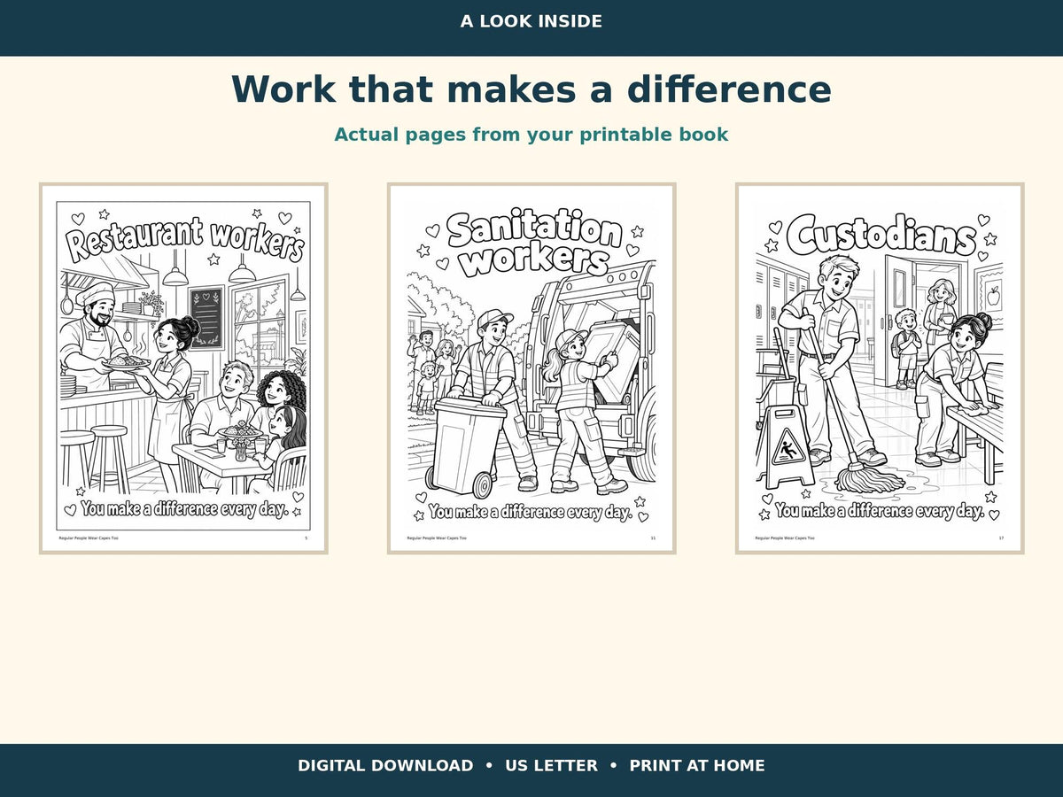 Community Helpers Coloring Book for Kids, Everyday Heroes Printable, Kindness Activities, Teacher Classroom PDF, 21 Pages