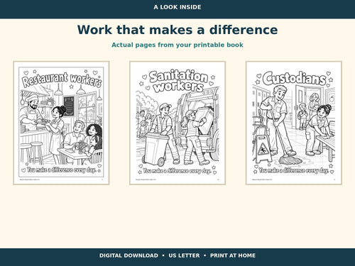 Community Helpers Coloring Book for Kids, Everyday Heroes Printable, Kindness Activities, Teacher Classroom PDF, 21 Pages