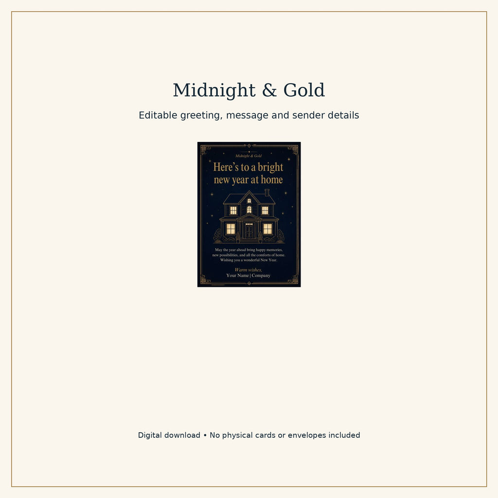 New Year Card Templates for Landlords, Tenants & Realtors | 3 Editable Canva Designs, 5x7 Home Greeting Cards