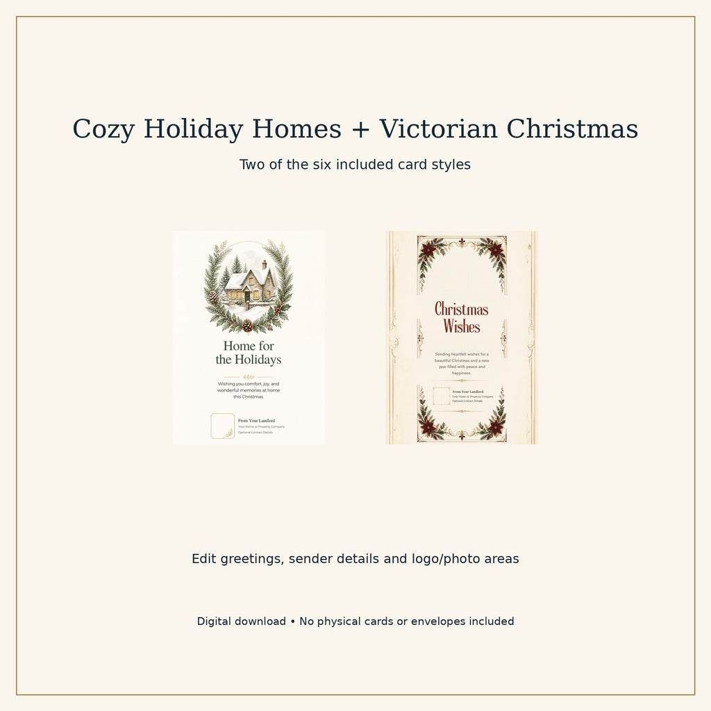 Landlord Christmas Card Templates | 6 Editable Canva Designs, 5x7 Holiday Greeting Cards