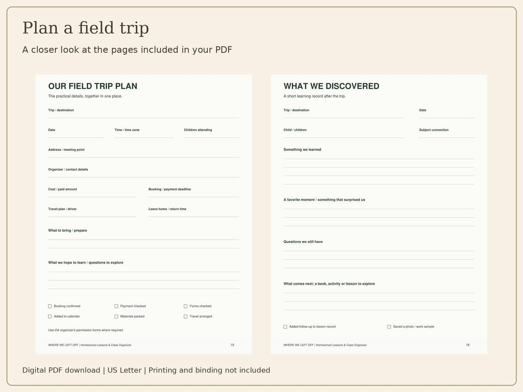 Homeschool Planner Printable | Lessons, Class Schedule & Website Log | 20-Page PDF