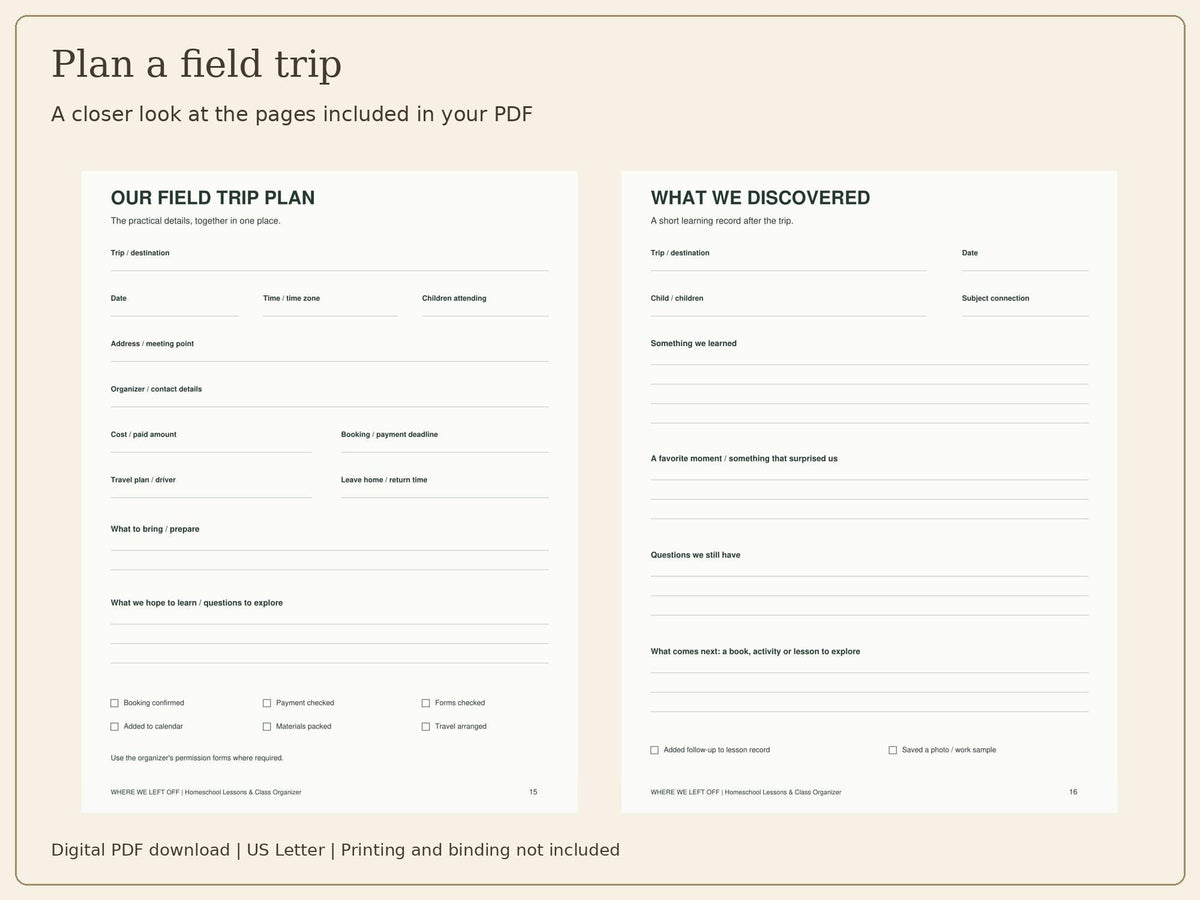 Homeschool Planner Printable | Lessons, Class Schedule & Website Log | 20-Page PDF