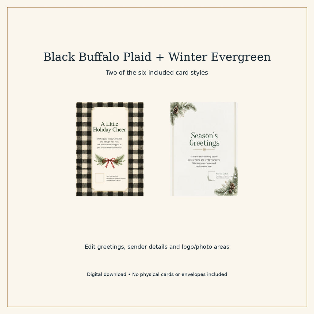 Landlord Christmas Card Templates | 6 Editable Canva Designs, 5x7 Holiday Greeting Cards