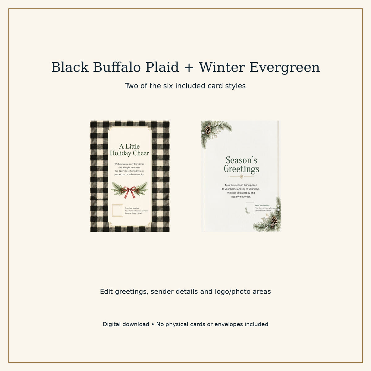 Landlord Christmas Card Templates | 6 Editable Canva Designs, 5x7 Holiday Greeting Cards