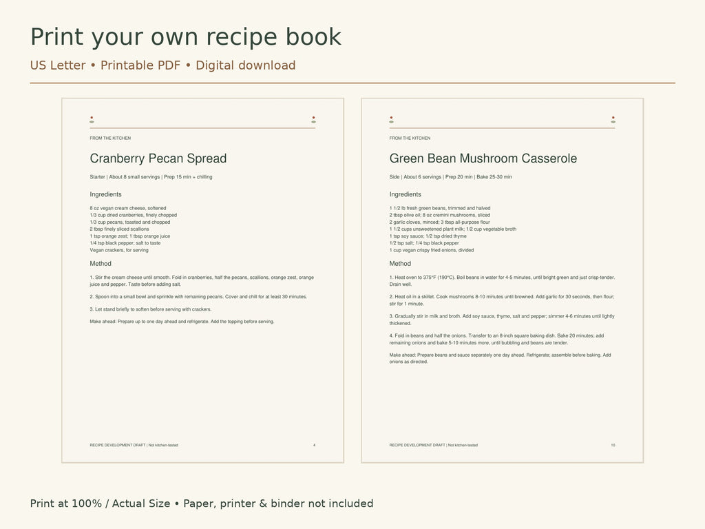 A Cozy Vegan Thanksgiving | 11 Recipes, Menu & Shopping Checklist | 17-Page Printable PDF