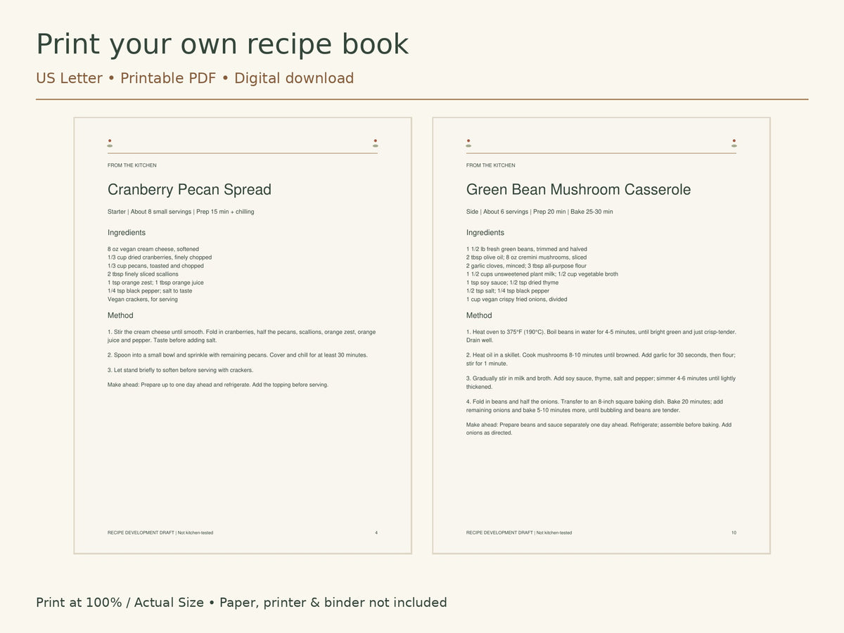 A Cozy Vegan Thanksgiving | 11 Recipes, Menu & Shopping Checklist | 17-Page Printable PDF