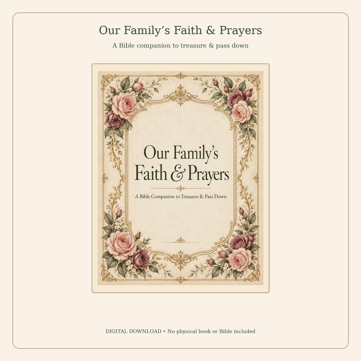 Family Faith and Prayer Keepsake Journal | Victorian Bible Companion | 26-Page Printable and Fillable PDF