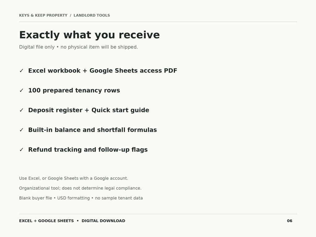 Security Deposit Tracker | Excel + Google Sheets Landlord Spreadsheet