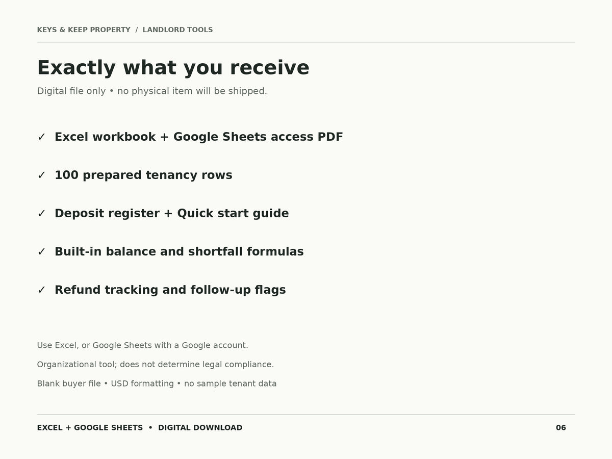 Security Deposit Tracker | Excel + Google Sheets Landlord Spreadsheet