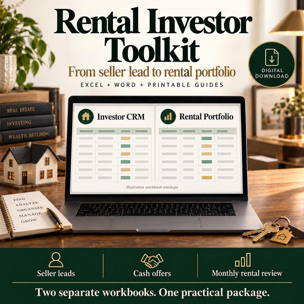 Rental Investor Toolkit | Excel + Google Sheets | Seller Lead and Offer Tracker, Follow-Up Templates and Rental Portfolio