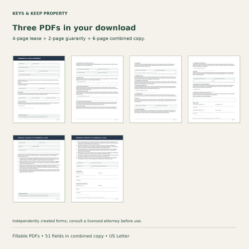 Commercial Lease Agreement + Personal Guaranty Bundle (Fillable PDF)