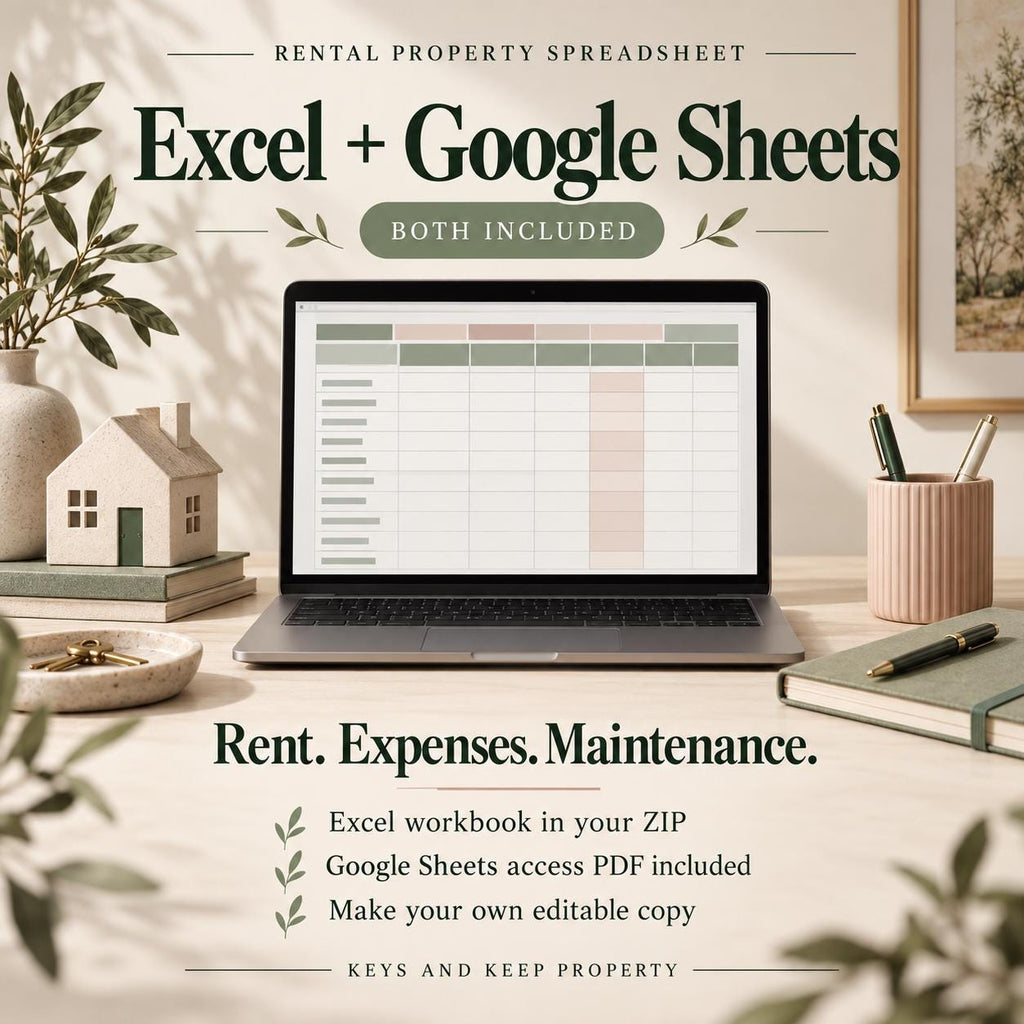 Rental Property Spreadsheet | Excel + Google Sheets | Landlord Rent, Expense and Maintenance Tracker
