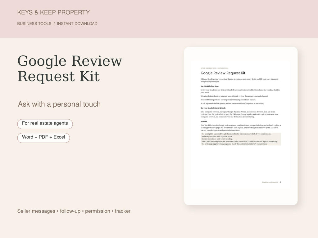Google Review Request Kit for Real Estate Agents | Email, Text, Excel & Google Sheets Tracker