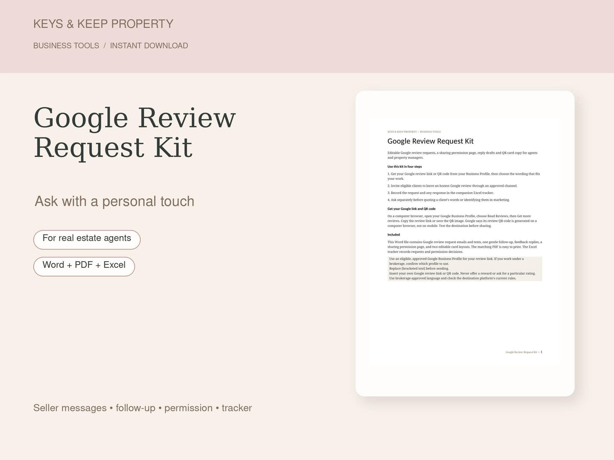 Google Review Request Kit for Real Estate Agents | Email, Text, Excel & Google Sheets Tracker