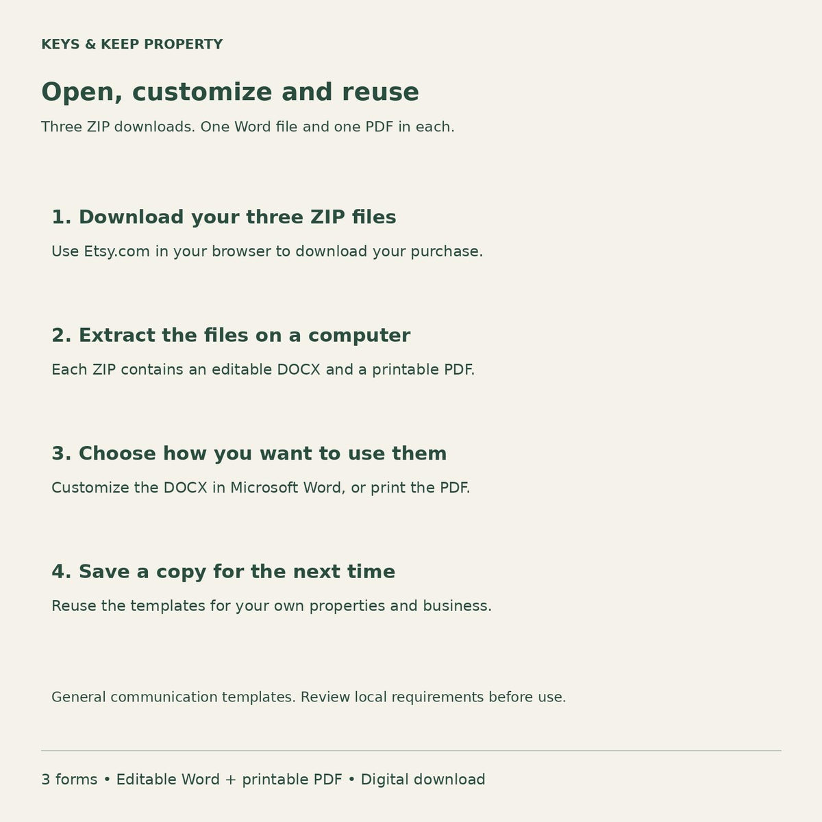 Landlord Notice Bundle | 3 Tenant Communication Forms, Editable Word & Printable PDF