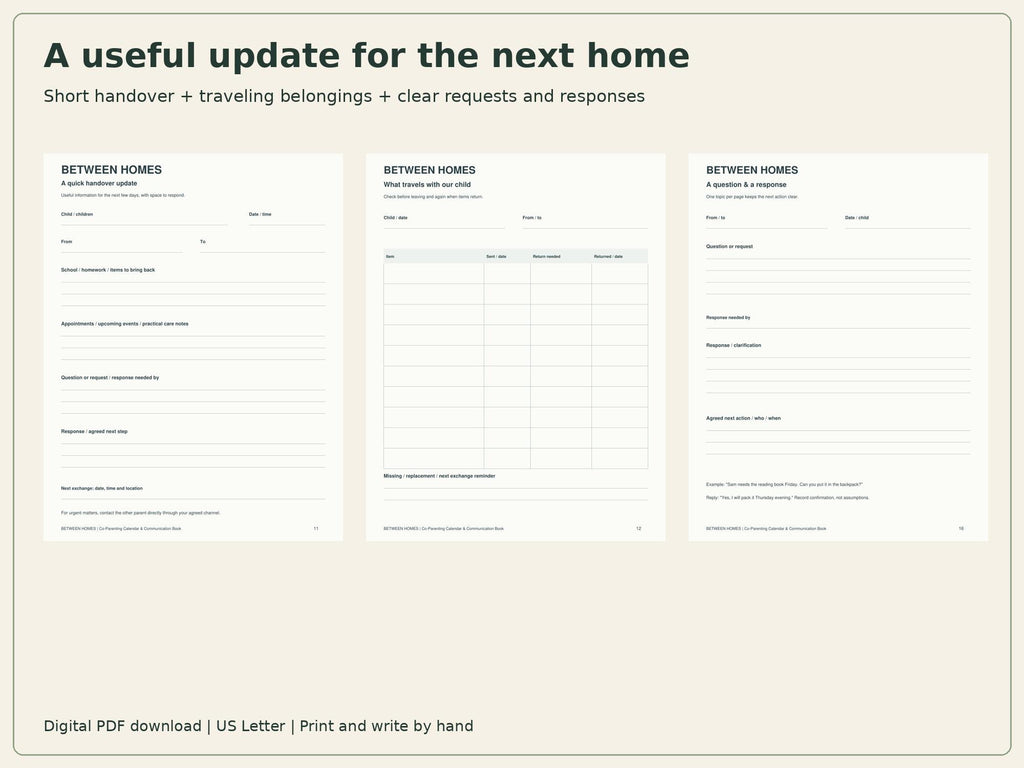 Co-Parenting Planner Printable | Calendar, Handover & Shared Expenses | 24-Page PDF