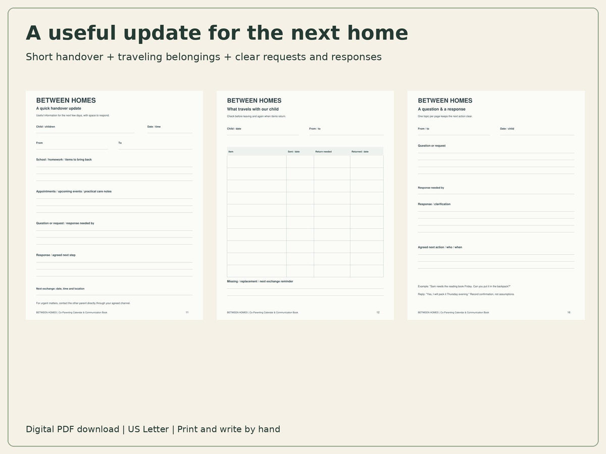 Co-Parenting Planner Printable | Calendar, Handover & Shared Expenses | 24-Page PDF