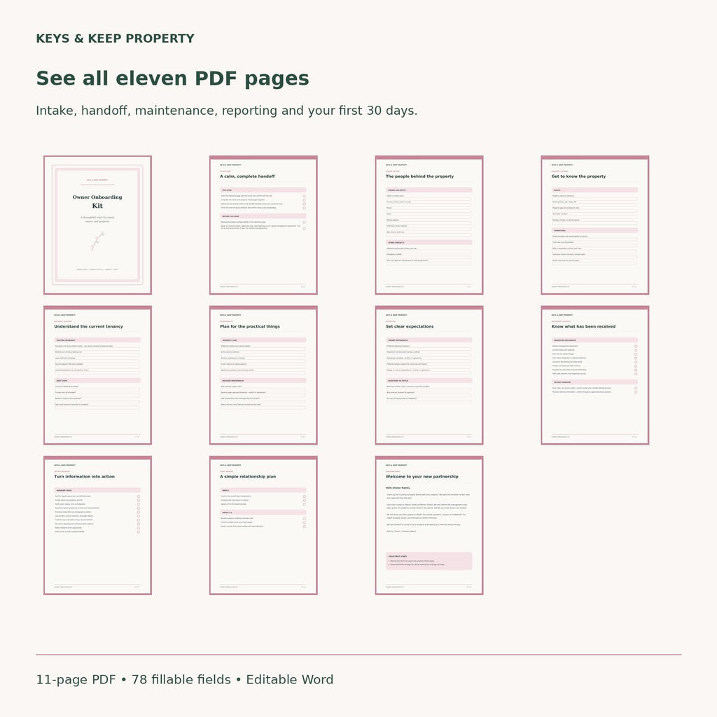 Property Management Onboarding Kit | Owner Intake Forms and Handoff Checklist | Fillable PDF + Editable Word