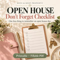 Open House Checklist for Realtors | 2-Page Printable and Fillable PDF | Prep, Hosting and Follow-Up