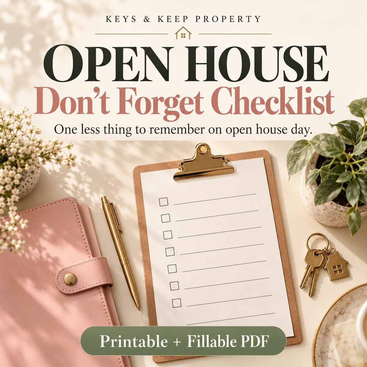 Open House Checklist for Realtors | 2-Page Printable and Fillable PDF | Prep, Hosting and Follow-Up