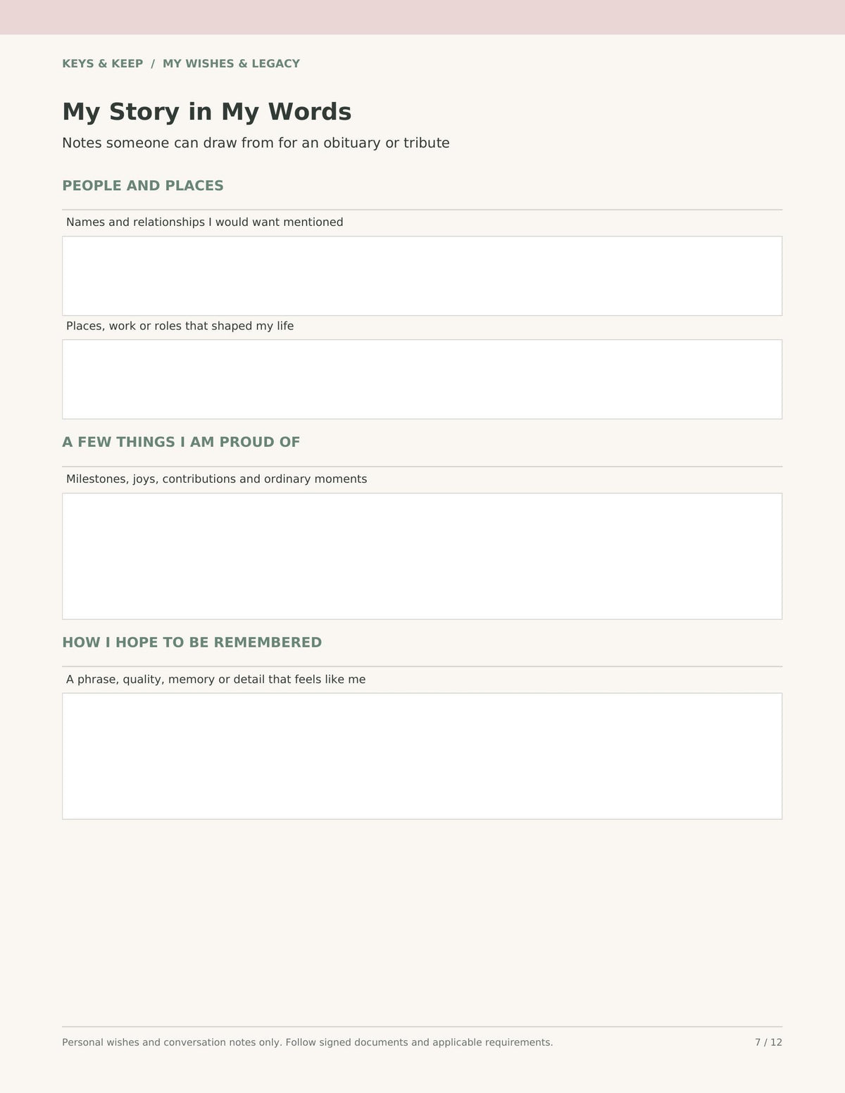 End of Life Wishes & Legacy Binder | 12-Page Planner, Fillable PDF + Editable Word