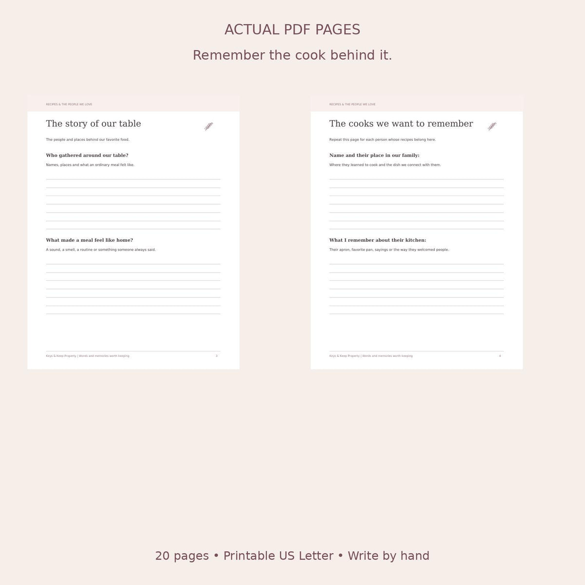 Family Recipe Memory Book Printable | Recipes & the People We Love | 20-Page PDF