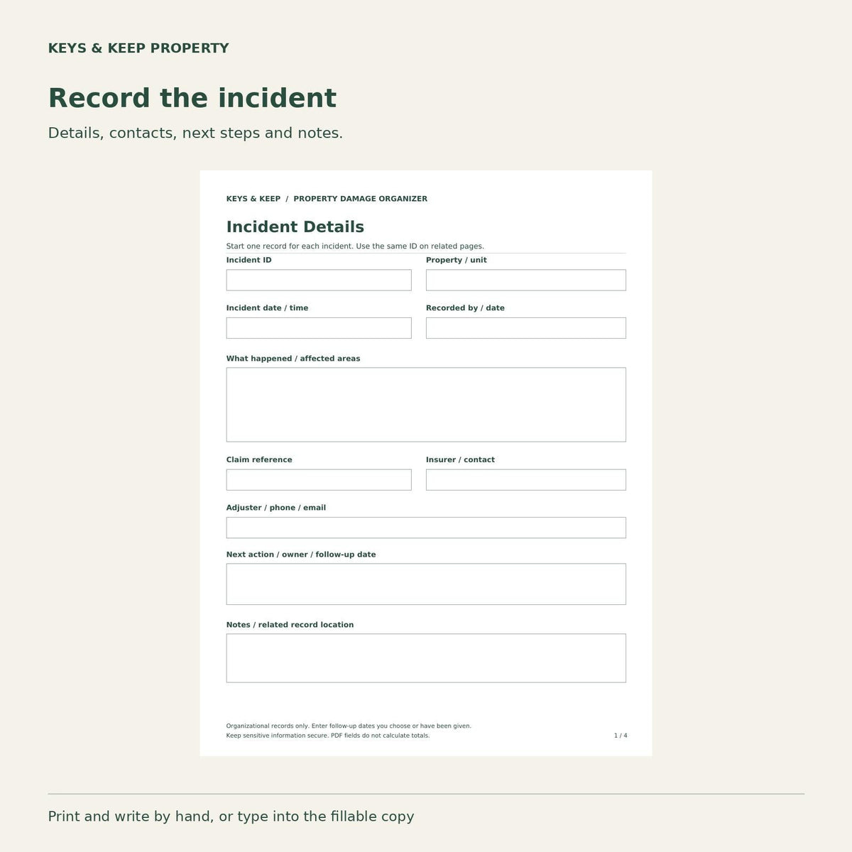 Property Damage & Insurance Claim Organizer | Excel and Google Sheets Tracker + Fillable PDF