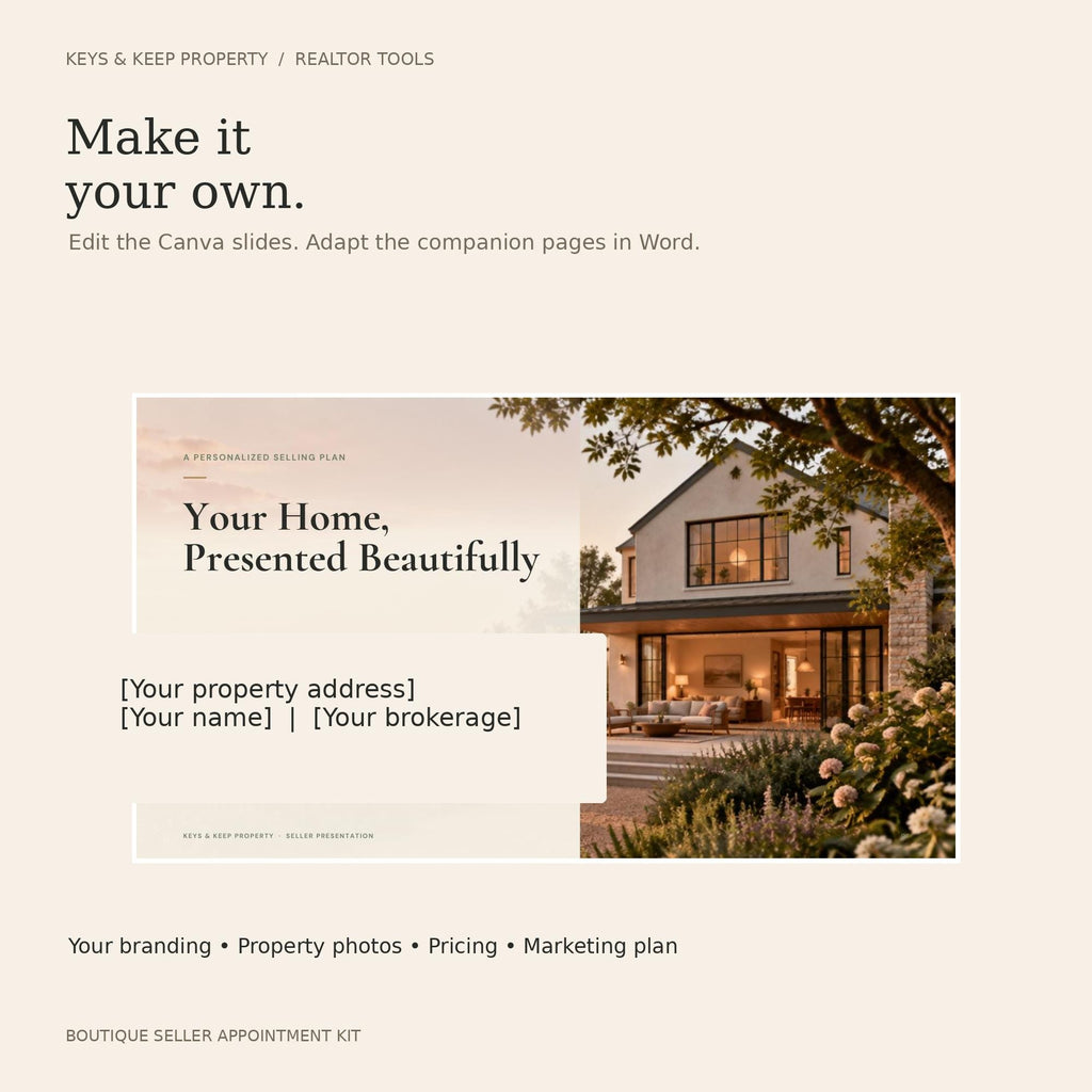 Real Estate Listing Presentation Canva Template, 2 Styles with Seller Forms & Property Sheet