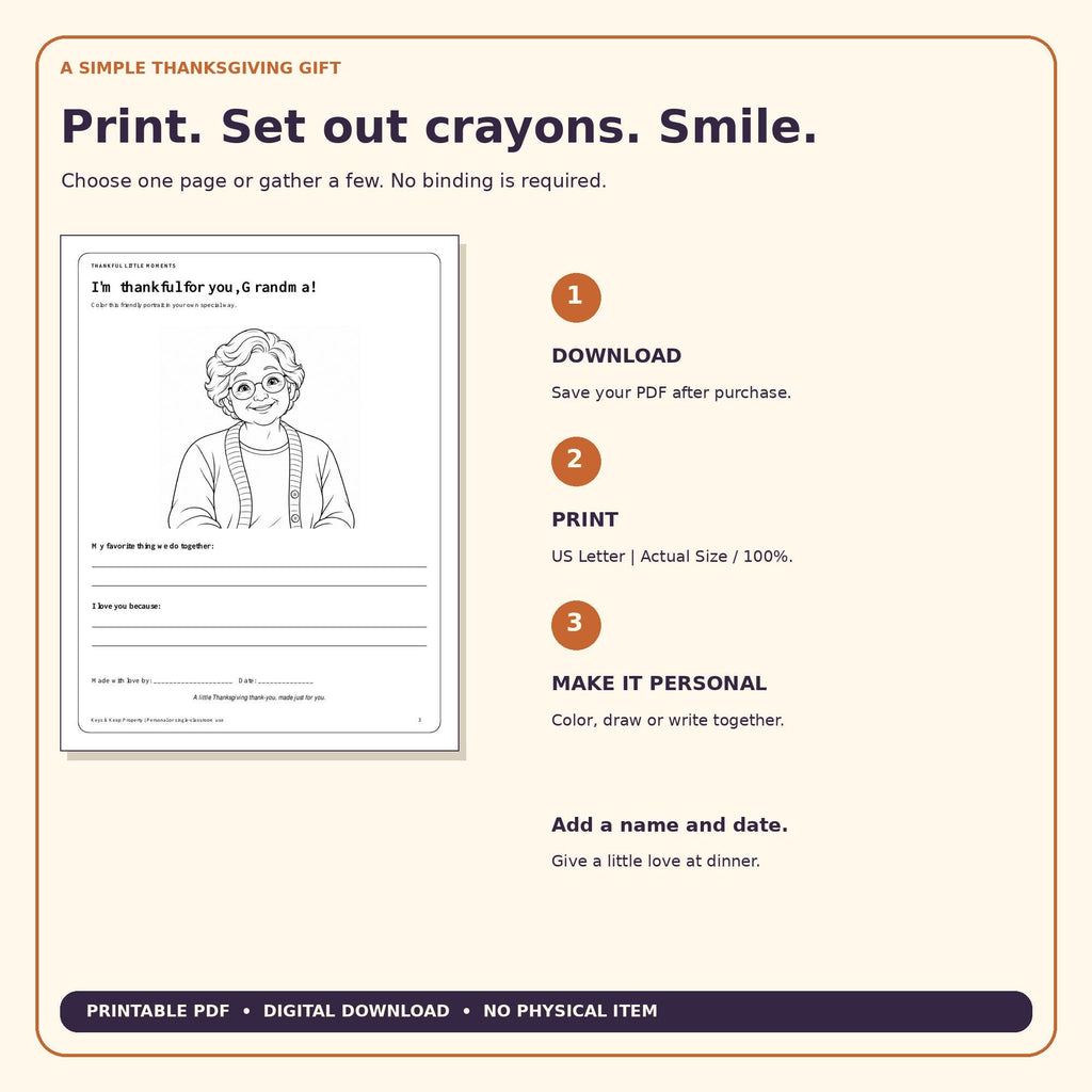 Thanksgiving Gift for Grandma & Grandpa | Kids Coloring and Gratitude Keepsake, Someone Special Drawing Pages | 8-Page Printable PDF