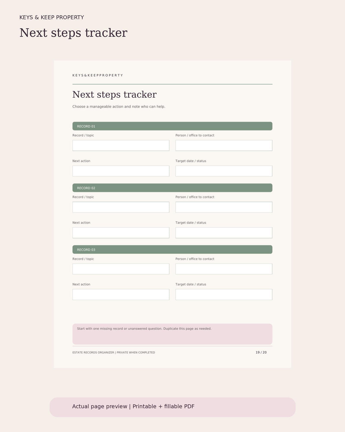 Estate Planning Records Organizer | 20-Page Fillable PDF Binder, Important Documents, Accounts & Family Contacts
