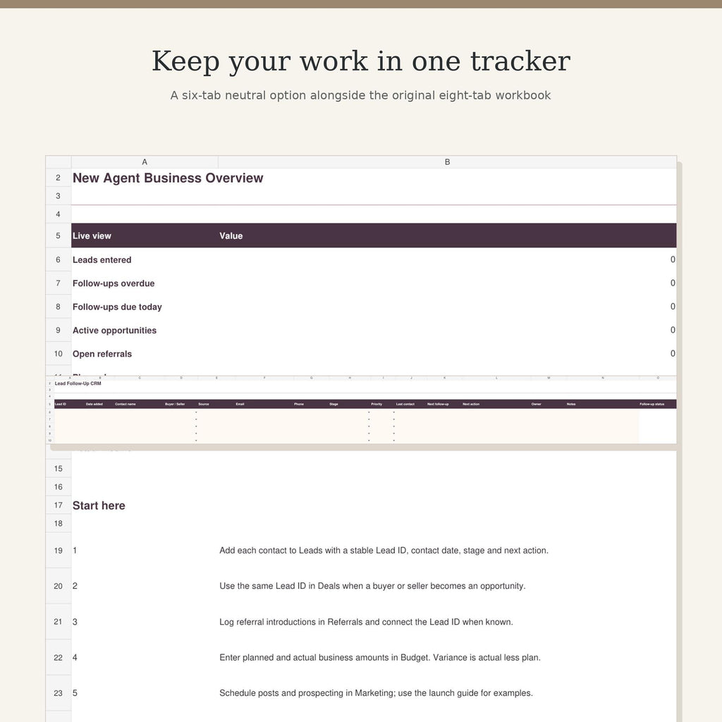 Real Estate Agent Starter Kit | Excel and Google Sheets Lead Tracker, Forms & Canva Cards