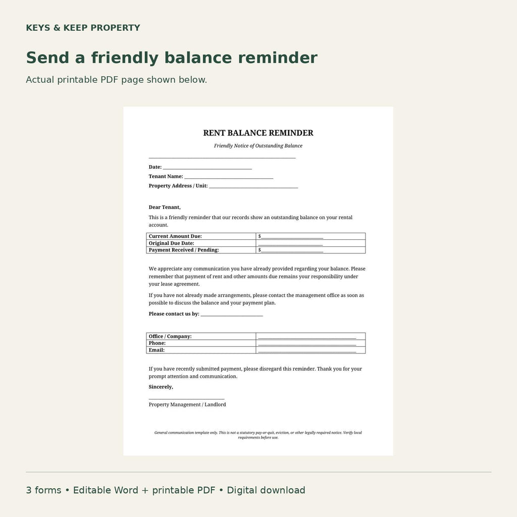 Landlord Notice Bundle | 3 Tenant Communication Forms, Editable Word & Printable PDF