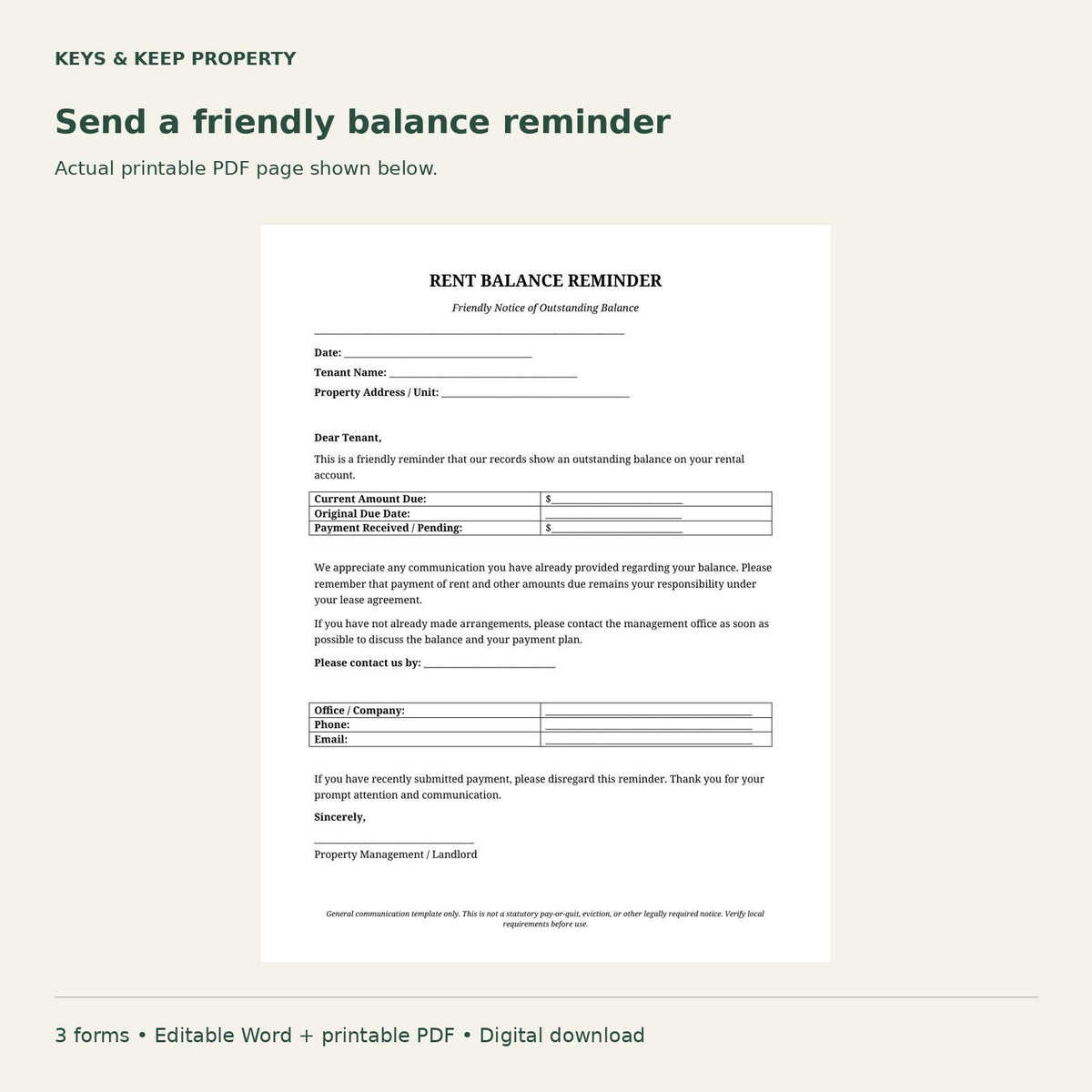Landlord Notice Bundle | 3 Tenant Communication Forms, Editable Word & Printable PDF