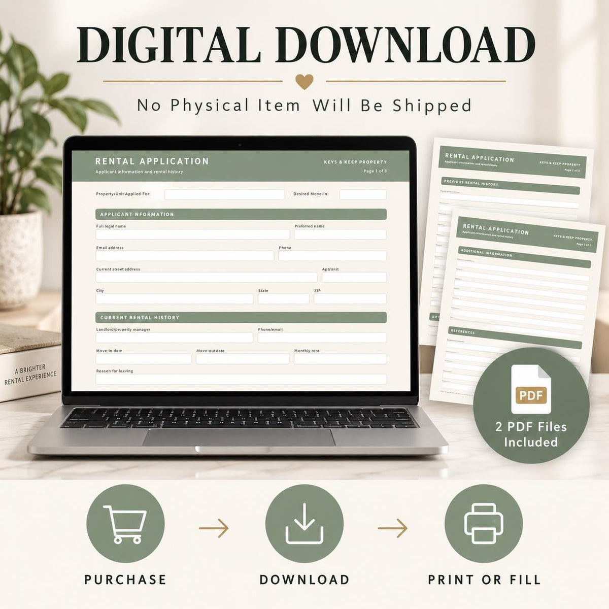 Rental Application Form | 3-Page Printable & Fillable PDFs + Editable Word