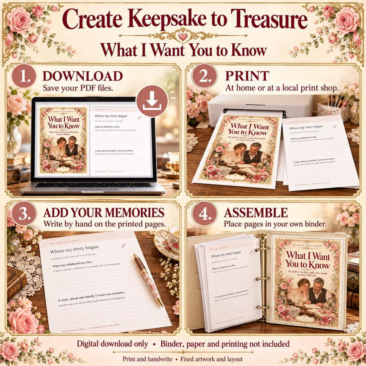 Letters to My Children Printable Journal | Parent Memories, Life Stories and Keepsake Letters | 22-Page PDF