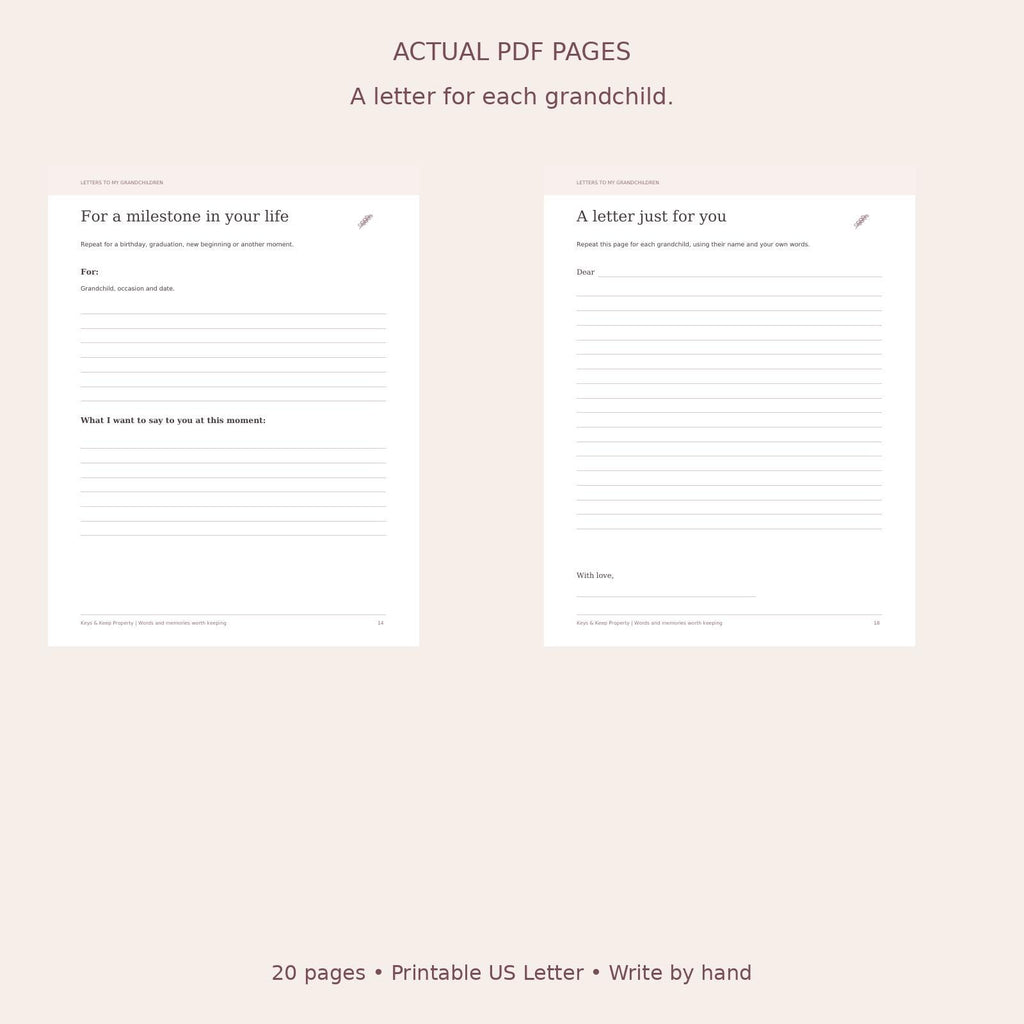 Letters to My Grandchildren Printable Journal | Grandparent Memory Book | 20-Page PDF