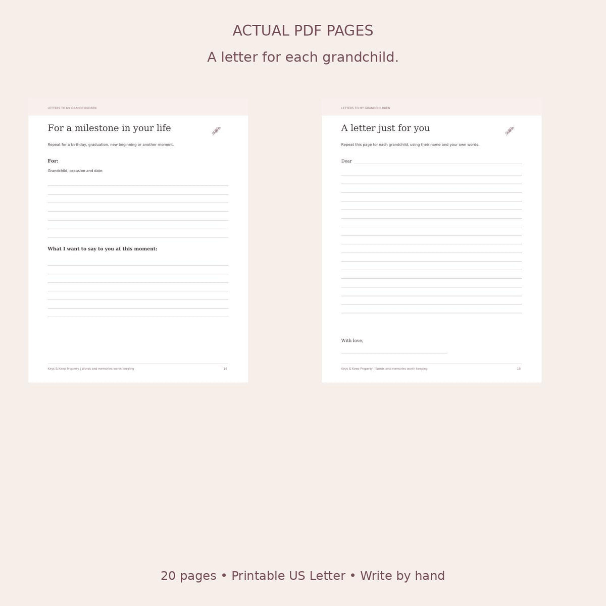 Letters to My Grandchildren Printable Journal | Grandparent Memory Book | 20-Page PDF