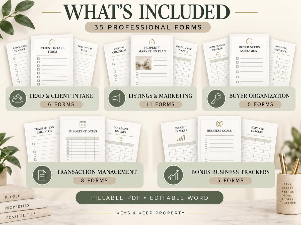 Real Estate Agent Forms Bundle | 35 Forms, Fillable PDF & Editable Word