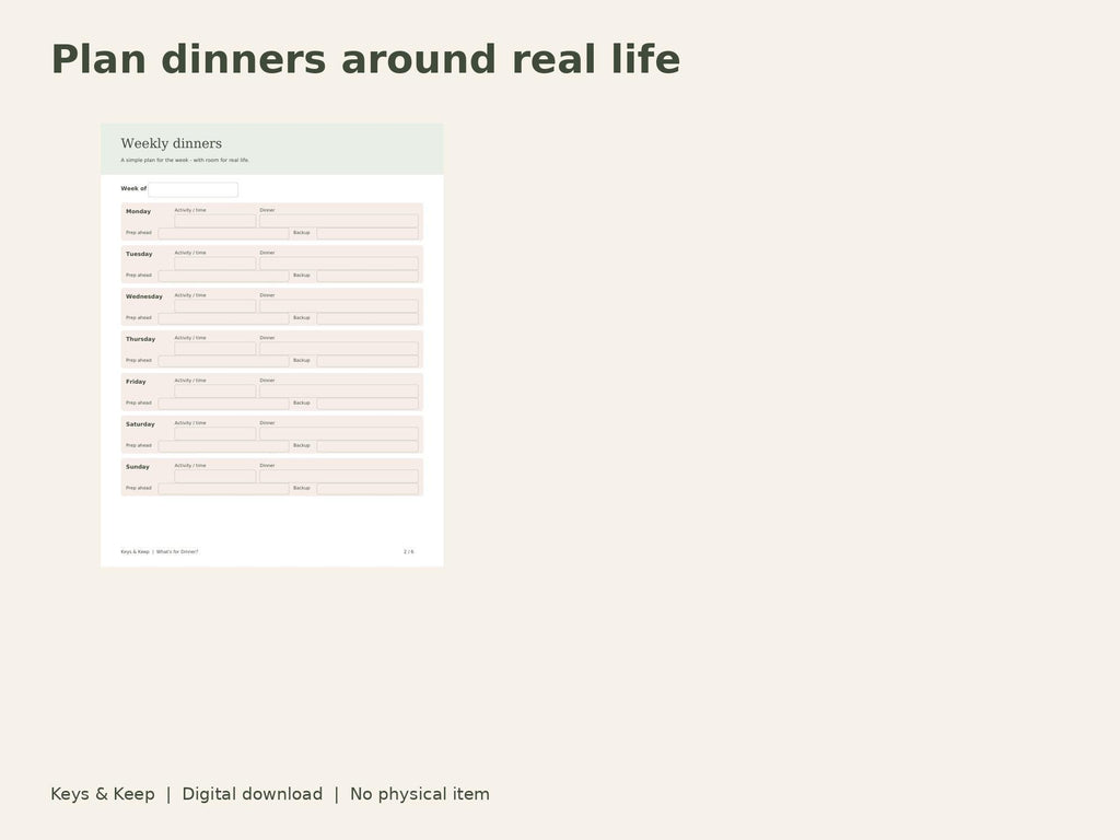 Family Meal Planner | Weekly Dinner Plan, Grocery List and Busy-Night Meals | 6-Page Printable + Fillable PDF