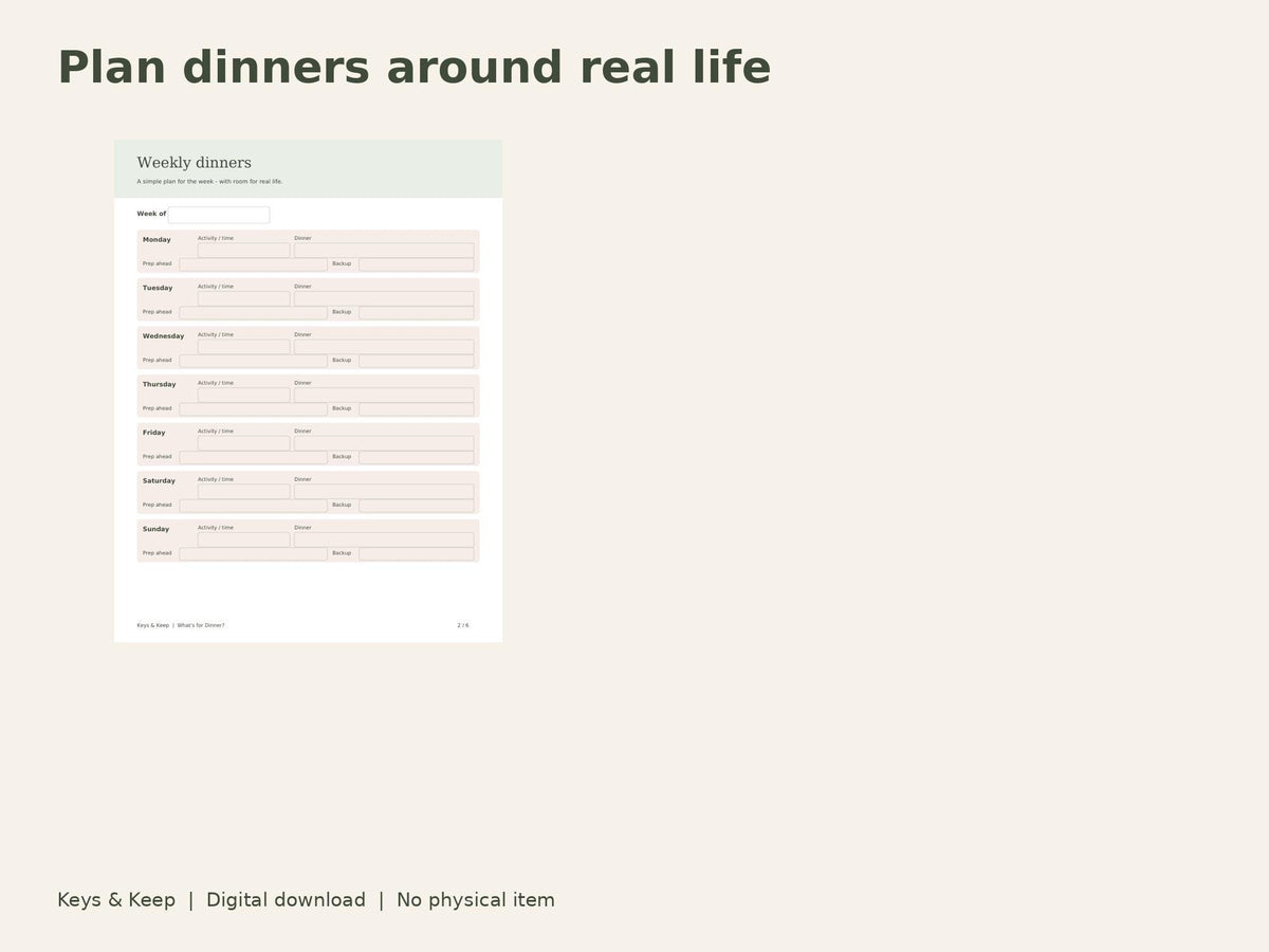 Family Meal Planner | Weekly Dinner Plan, Grocery List and Busy-Night Meals | 6-Page Printable + Fillable PDF